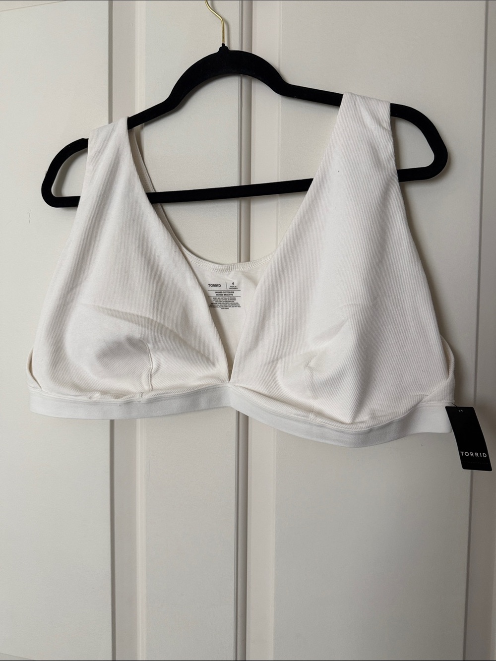 torrid White Ribbed Wireless V-Neck Bralette
